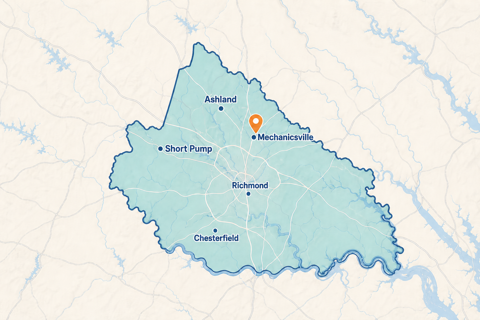 Illustrated map of the Mr. Vent and Lint Central Virginia service area